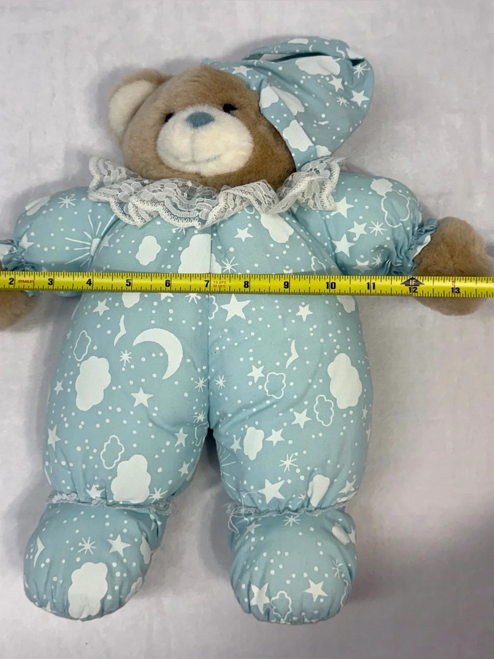 Vintage Teddy Bear Plush Glow in the Dark Fluorescent Pajamas Moon Stars Blue 16